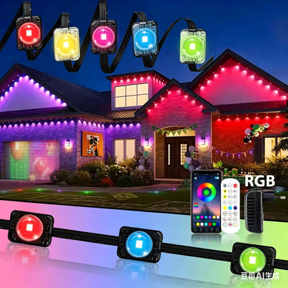 ? RGBIC Permanent Outdoor Lights PRO IP67 Waterproof LED Eave Lights Bluetooth APP Remote Control Music Sync DIY Scene Outdoor House Roof Christmas Decor String Lights