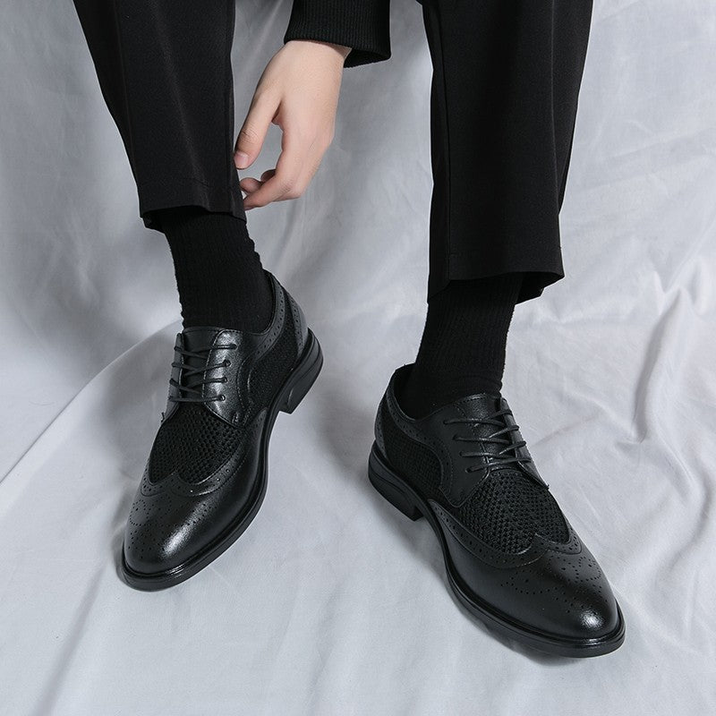 Designer New Brogue Men Brand Business Party Oxford Leather Shoes Male Fashion Summer Breathable Solid Color Leather Mesh Shoes