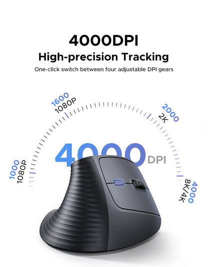 Mouse Sem Fio Vertical UGREEN 2.4G Ergonômico 4000DPI 6 Botões Silenciosos para MacBook, Tablet, Notebooks, Computador, PC, Mouse Preto e Rosa