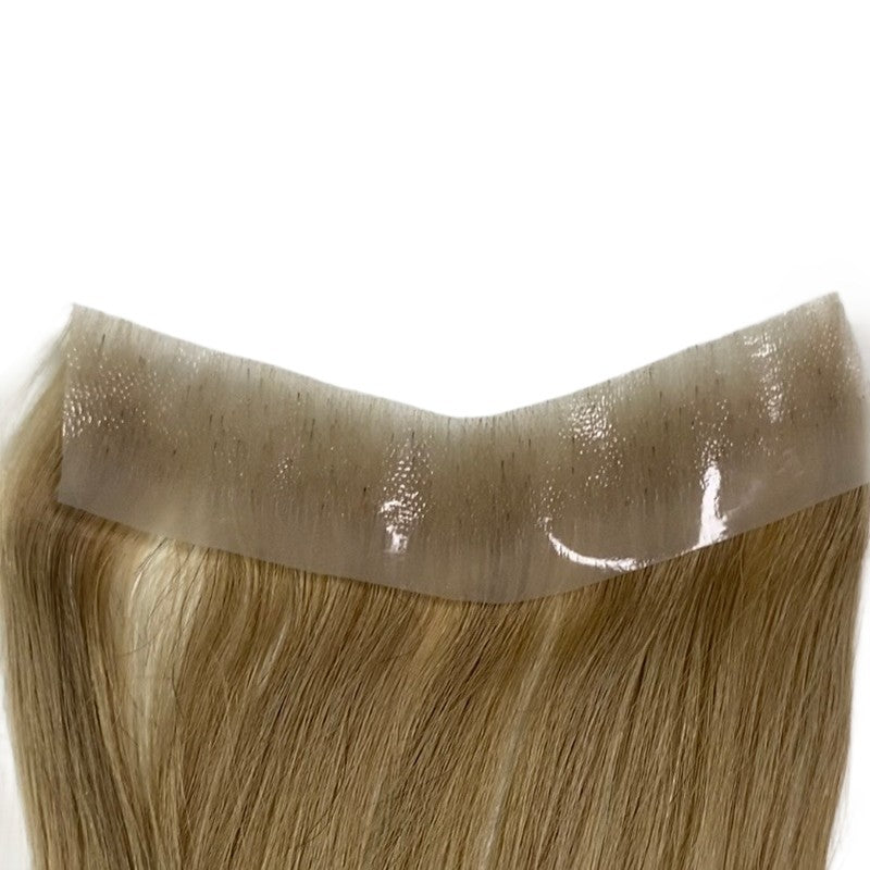 Prótese Capilar Masculina Frontal Fina de PU, com linha do cabelo natural, estilo V, em cabelo humano loiro, sistema de substituição capilar para homens