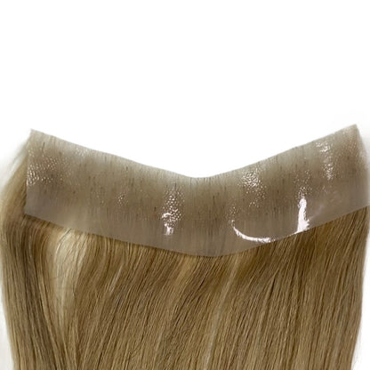 Prótese Capilar Masculina Frontal Fina de PU, com linha do cabelo natural, estilo V, em cabelo humano loiro, sistema de substituição capilar para homens