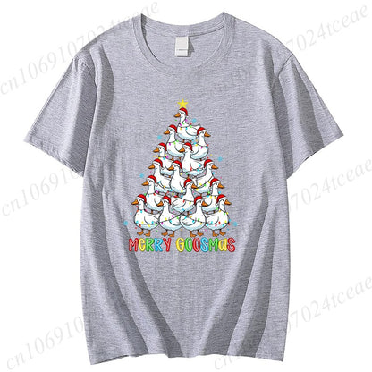 Funny Merry Goosmas T-Shirts for Women,Trendy Christmas Goose Shirt Design,Christmas Tree Party T-Shirts for Women Men Clothes