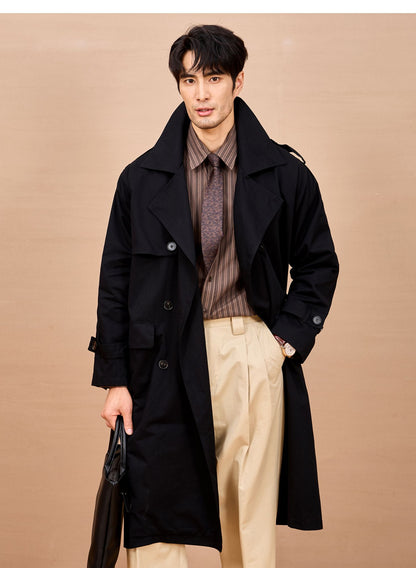 Mauroicardi Spring Autumn Long Black Khaki Trench Coat Men Shoulder Pads Double Breasted Chic British Style Fashion Clothes 2025