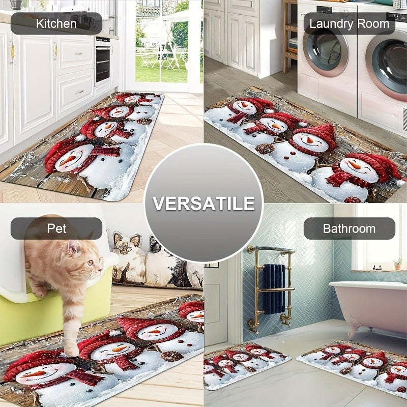 VIKAMA Festive Christmas Kitchen Mats Cartoon Snowman Area Rug Christmas Holiday Atmosphere Decor Welcome Doormat Home Decor