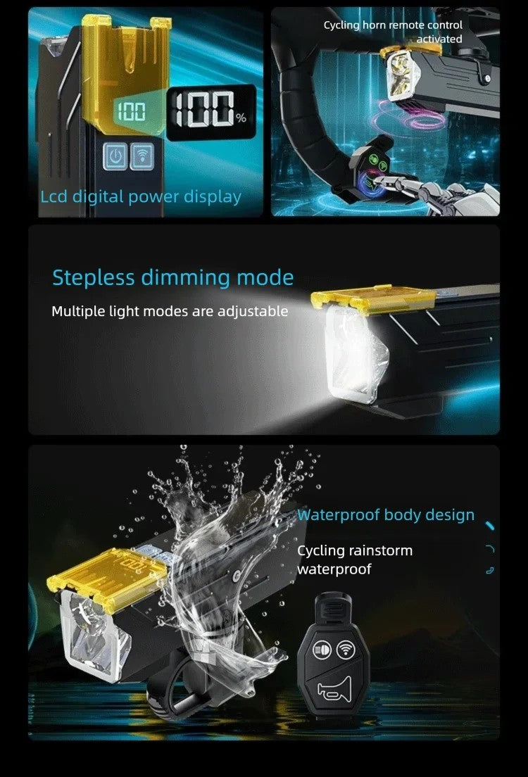 BUCKLOS 4000mAh Bicycle Lights Front with Horn Aluminium Alloy Bike Haedlight Type-C Charging Bike lights Bicycle Accessories