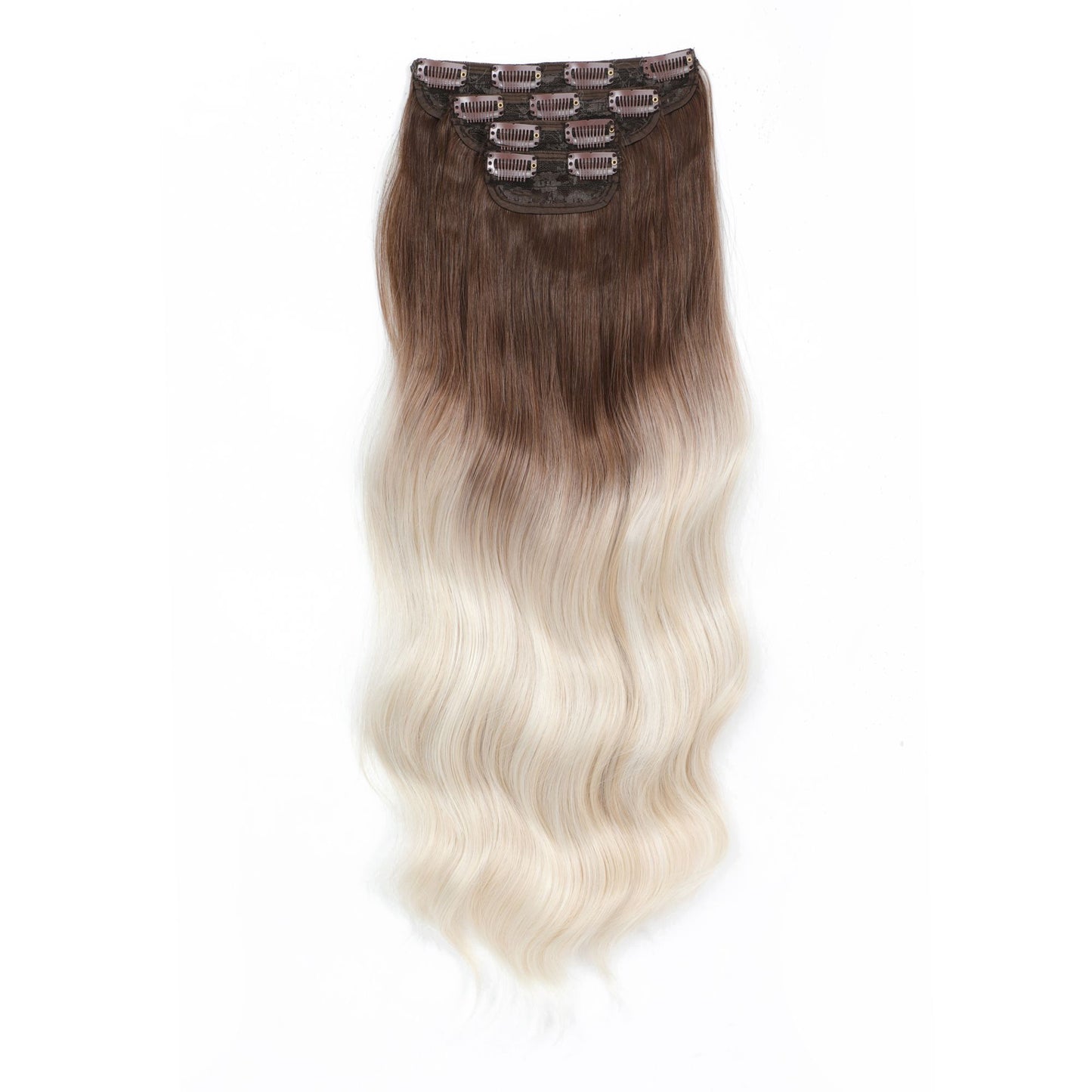 Apliques de cabelo sintéticos ondulados loiros 27/613 de 61 cm (24 polegadas) com presilhas brancas, 4 peças/lote, 220g, fibra resistente ao calor