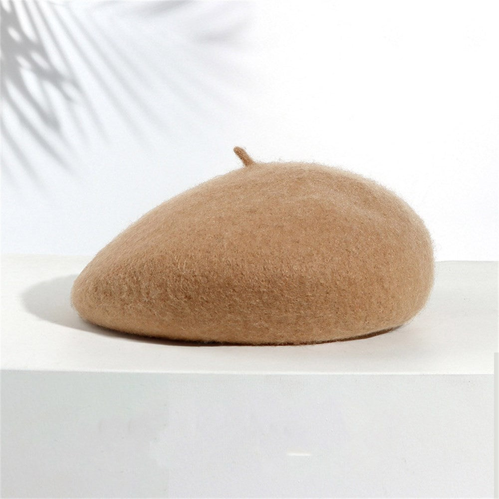 Women Girls Warm Wool Berets Hat Solid Color Retro Plain Cap All Matched Elegant French Artist Hat Lady Women Wool Berets