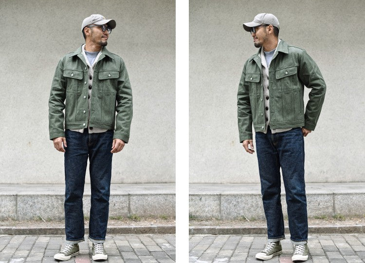 Sauce Zhan 540XX Mens Cusual Jacket Vulcanized green Selvedge Sanforized  Denim Jacket 14 Oz Loose Fit