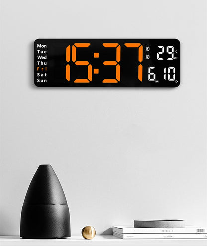 Large Digital Wall Clock Temp Date Week Display Remote Control Power Off Memory Table Clock Wall-mounted Dual Alarms LED Clocks