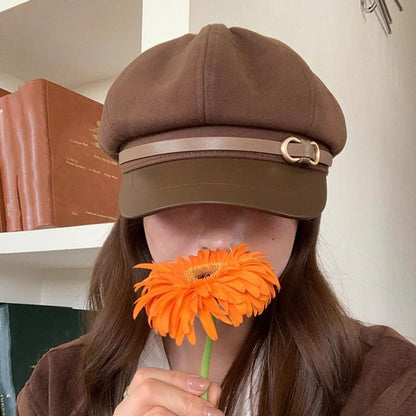 Retro British Style Beret for Women, Versatile Octagonal Newsboy Cap for Big Head Circumference Spring Autumn Hat