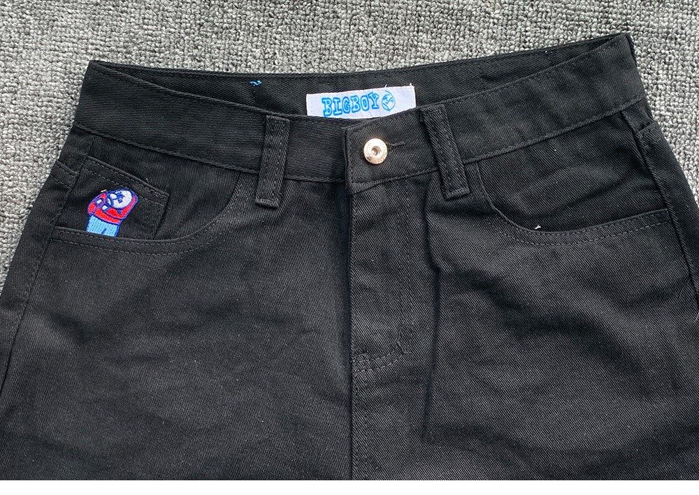 Y2K Embroidery Baggy Boy Jeans Women Streetwear Gothic Cartoon Blue Straight Jeans Retro Punk Rock High Waist Denim Trousers