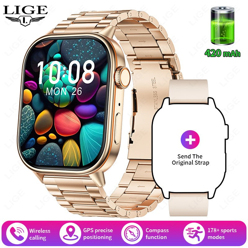 LIGE 2025 Para Android IOS GPS Smart Watch Feminino Tela HD de 2.01" Frequência Cardíaca Chamada Bluetooth Bússola IP68 À Prova D'água Smartwatch Masculino