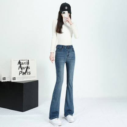 Winter Female Thin Snow Warm Plush Jeans Lady Chic Fleece Flared Pants Girls Korean High Waist Straight Leg Denim Trousers