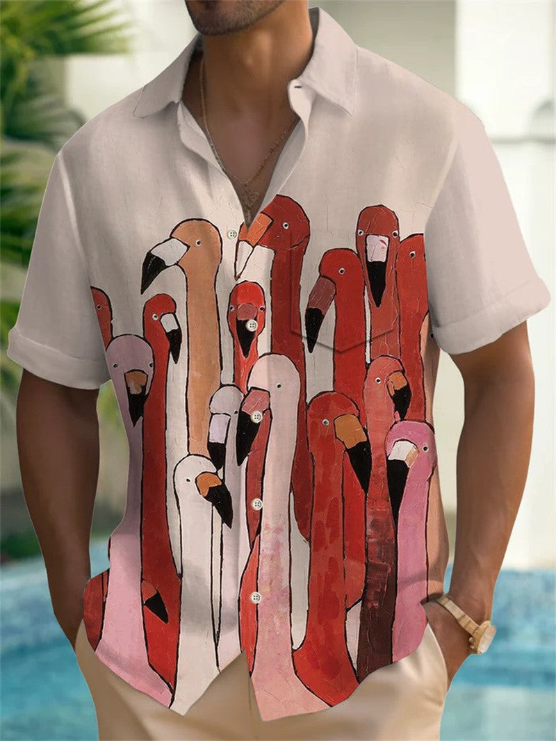 Summer Parrot 3D Printed Shirt Men's Fashion Shirt Single breasted Short sleeved Hawaiian Shirt Men's New Style