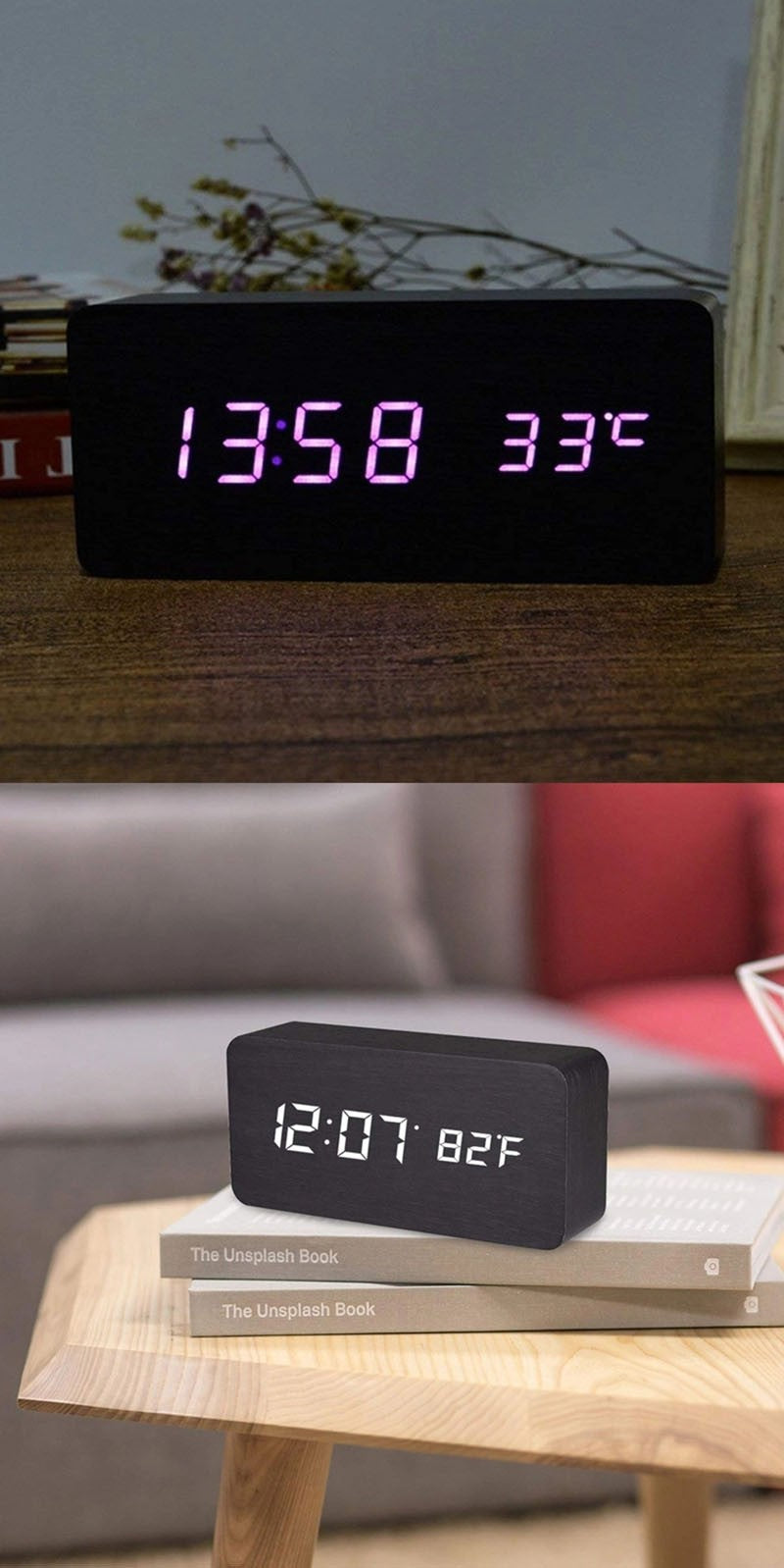 Wooden Digital Alarm Clock, LED Alarm Clock with Temperature Desk Clocks for Office,Bedside Clock