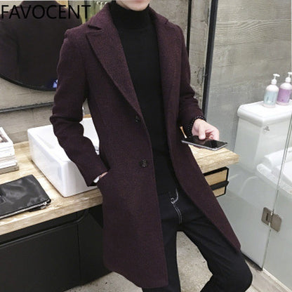 Men's Thick Wool Blends Trench Long Casual Top Coats Fashion Warm Coat Lapel Collar Overcoat Plus Size 5XL Male Slim Windbreaker