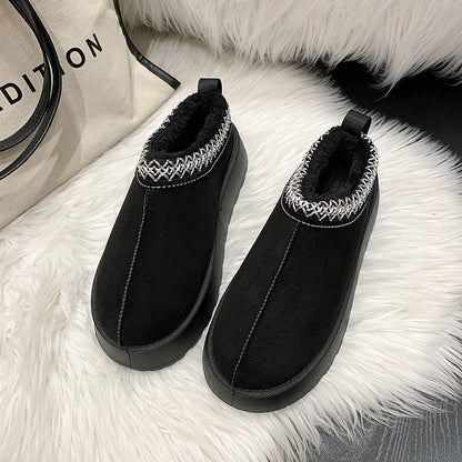 Snow Boots For Women 2024 Winter New Cashmere Warm Thick Soles Without Heel-covered Hair Half Slipper Cotton Shoes for Women