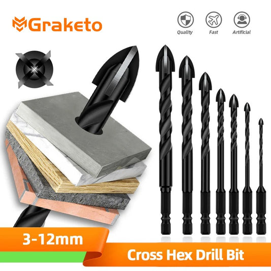 Cross Hex Tile Drill Bit For Glass Concrete Ceramic Tile Hole Opener Tunsten Carbide Hard Alloy Bits Set Tools 3 4 5 6 8 10 12mm