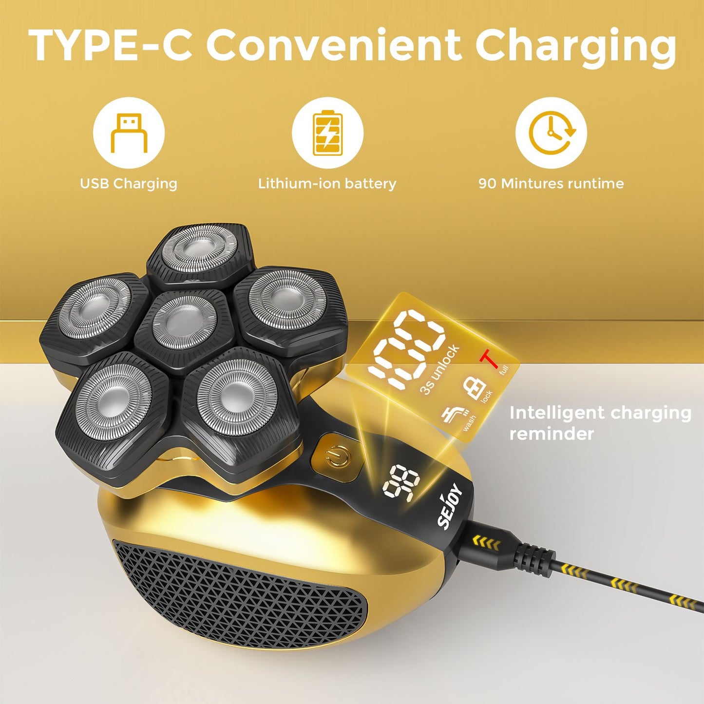 Sejoy Men 6D Floating Men Electric Shaver Wet Dry Beard Hair Trimmer Electric Razor Rechargeable Bald Head Shaving Machine