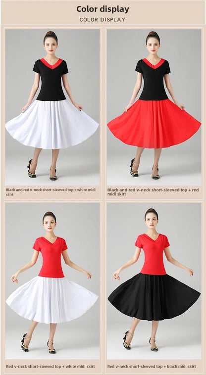 Plus Size Elegant Plus Size Women's Long Dress For Dancing And Commuting Stylish Square Dance Skirt With Wide Hemline For Soc...