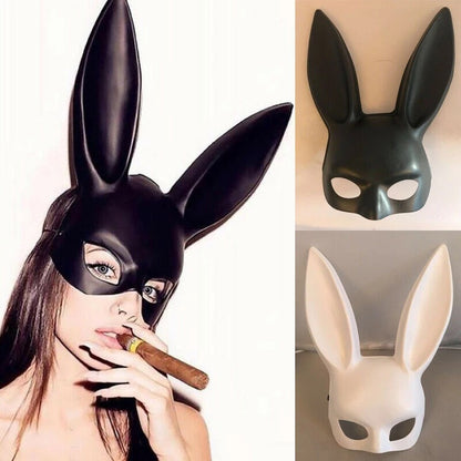 Half Face Rabbit Mask Black White Halloween Mask Christmas Bar Masquerade Party Rabbit Ears Masks Sexy Cosplay Props