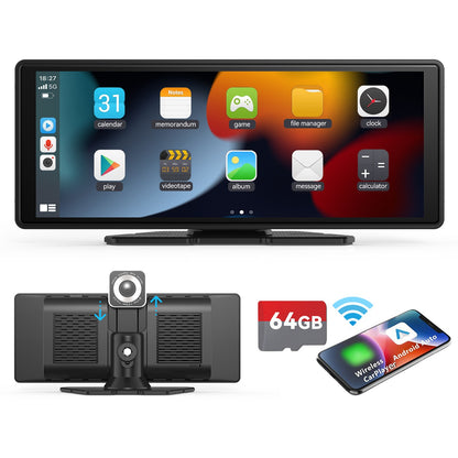 Central Multimídia Portátil Sem Fio com Carplay, Tela Sensível ao Toque HD de 10,26 polegadas para Carro com CarPlay e Android Auto com Mirror Link/Câmera de Ré