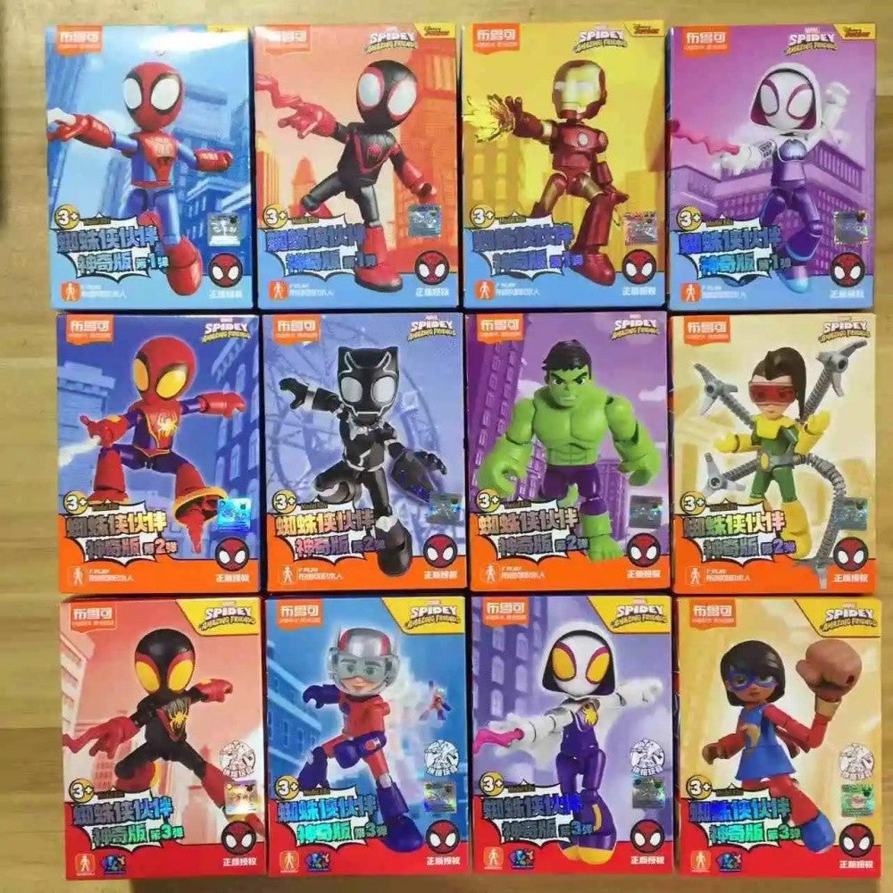 Em estoque, Blokees Genuínos Marvel Spidey Amazing Friend Homem-Aranha Miles Homem-Formiga Boneco Anime Action Figure Colecionáveis Brinquedos Modelo