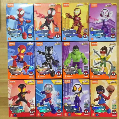 Em estoque, Blokees Genuínos Marvel Spidey Amazing Friend Homem-Aranha Miles Homem-Formiga Boneco Anime Action Figure Colecionáveis Brinquedos Modelo