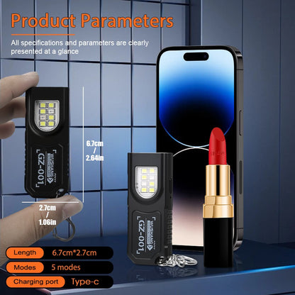 Mini COB LED Flashlight USB Rechargeable Torch with Magnetic Portable Powerful Working Light Outdoor Emergency Keychain Light