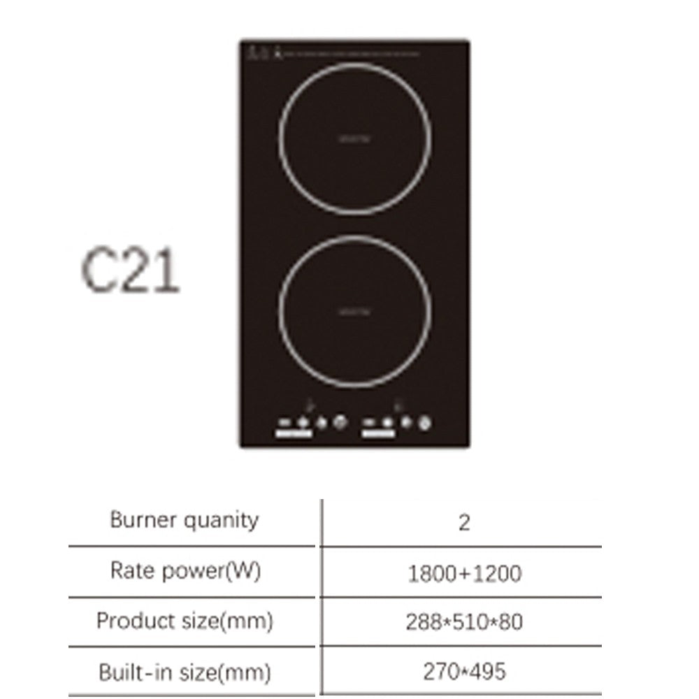 Fogão Elétrico de Duas Bocas com Aquecimento Duplo, Cooktop de Cerâmica, Indução, Eletrodoméstico de Cozinha, Superfície de Cozimento Vertical para Uso Doméstico