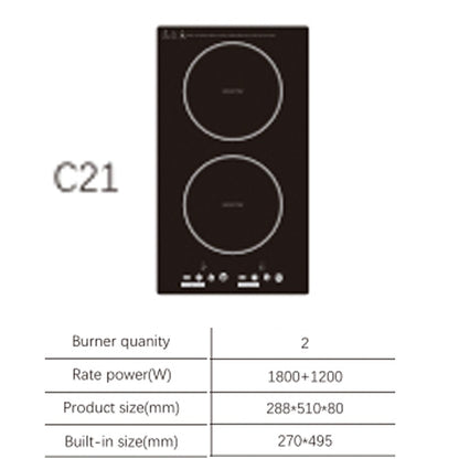 Fogão Elétrico de Duas Bocas com Aquecimento Duplo, Cooktop de Cerâmica, Indução, Eletrodoméstico de Cozinha, Superfície de Cozimento Vertical para Uso Doméstico