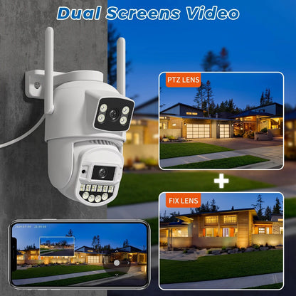10MP 5K Wifi IP Camera Outdoor 2.4GHZ 5GHZ PTZ Surveillance Camera Dual Lens Dual Screens Email Alert 4K Security Protection