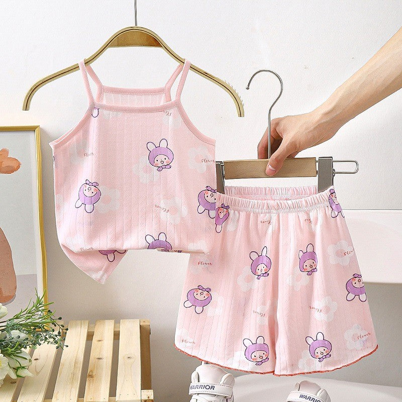 Baby Clothes Sets Summer Toddler Girl Strap Suits Cotton Printing Baby Boy Tops Tee and Shorts Infant Tracksuit Newborn Sets