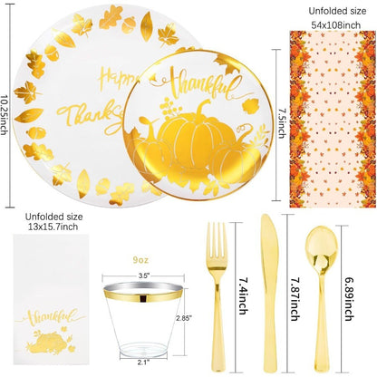 176Pcs Thanksgiving Plastic Plates Heavy Duty Thanksgiving Plates Thanksgiving Disposable Dinnerware Set include 50 Plates75 Si