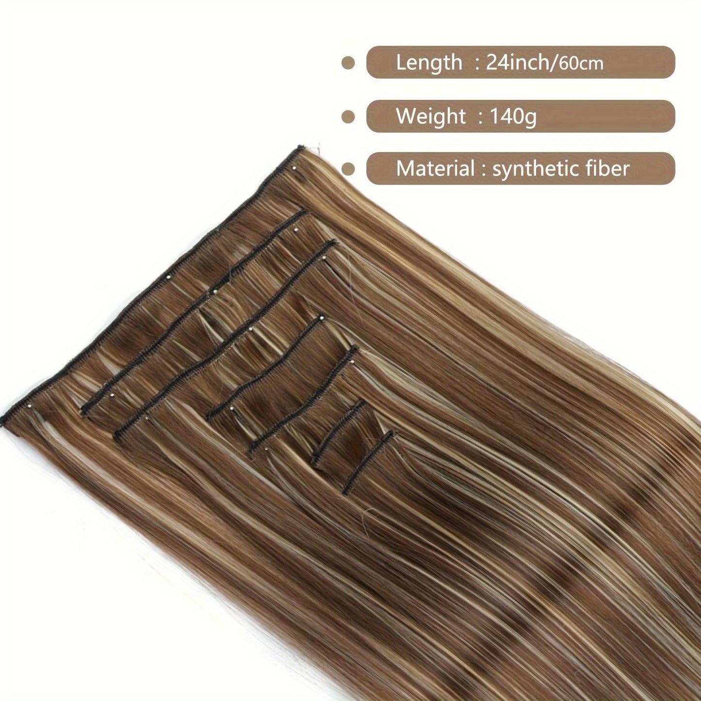 Cabelo Liso Comprido 16 Clipes 7 Pçs/Conjunto de Apliques de Cabelo Sintético Natural Loiro Preto Resistente ao Calor 2026