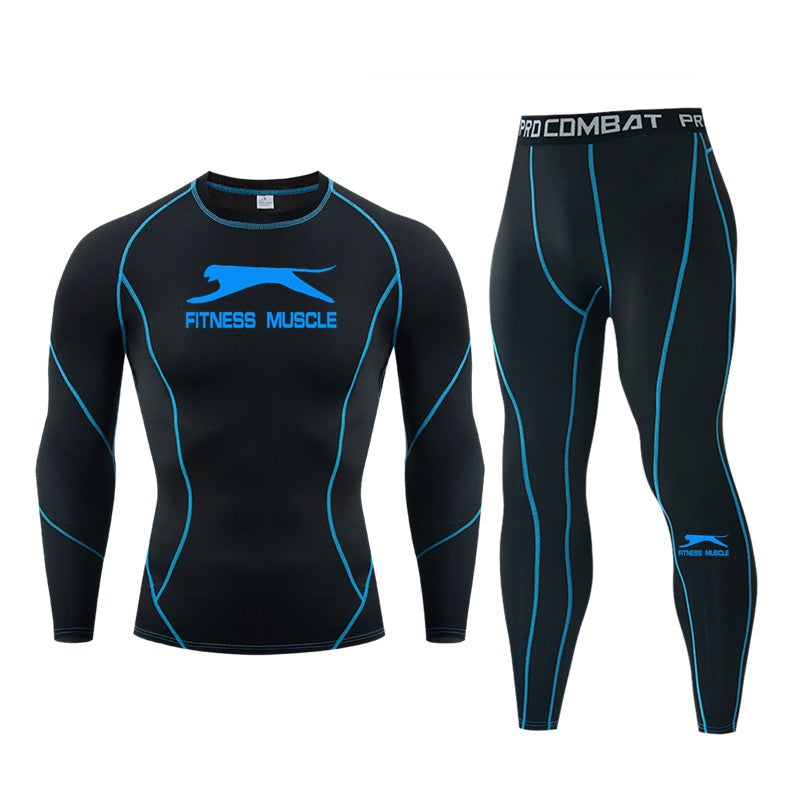 2024 Men's Sports Fitness Bodybuilding Gym Sweat Running Shirts Leggings Suits Black Thermal Underwear Top Long Sportswear Sets