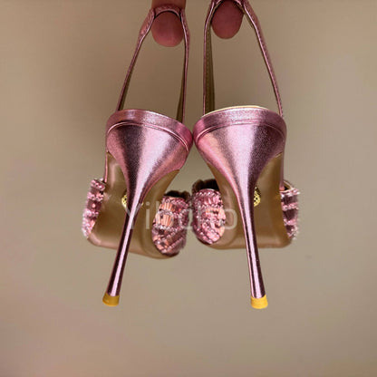 Sandálias Femininas Sexy com Salto Agulha, Bico Peep Toe Moderno, Boca de Peixe, Lantejoulas de Luxo