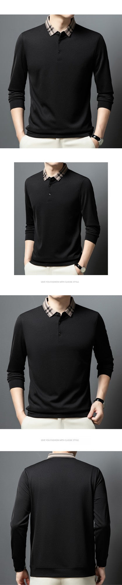Light luxury brand polo shirt long sleeved spring and autumn new style comfortable and breathable casual striped lapel T-shirt