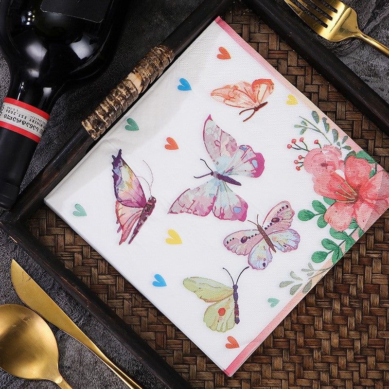 20 colored printed butterfly napkins per pack, disposable napkins for hotel parties, wedding anniversaries