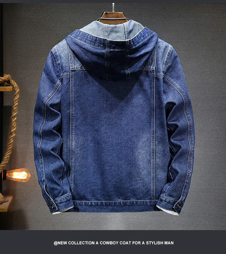 Men Denim Jackets Coats Button Coat Hooded Jacket Full Sleeve Casual Splice Regular Open Stitch Pockets Solid Spring 2025