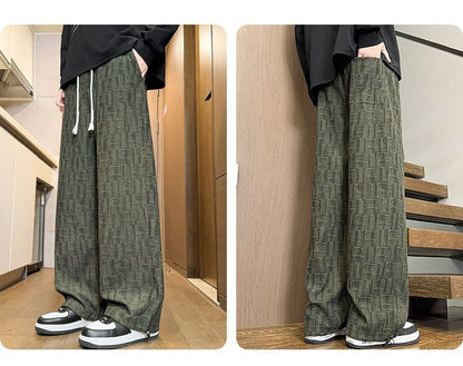 Calça Masculina Reta com Cordão na Cintura Bolsos Elástica Ajuste Casual para Uso Diário Outono Inverno Calça Esportiva Masculina de Alta Qualidade