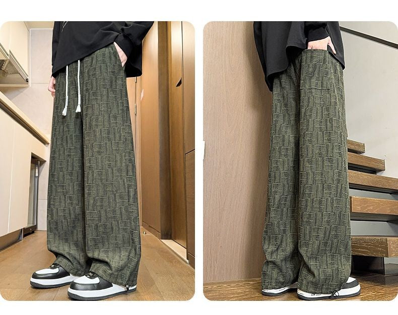 Calça Masculina Reta com Cordão na Cintura Bolsos Elástica Ajuste Casual para Uso Diário Outono Inverno Calça Esportiva Masculina de Alta Qualidade