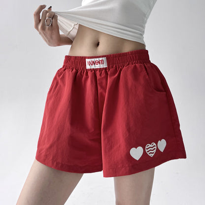 American Sle Spicy Girl ort Pants Women's Summer New Embroidered Heart Sport Yoga Slimming Tee-Quarter Length Hot Pants