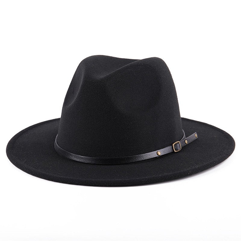 Fedora Hat For Men Women Solid Color Imitation Woolen Jazz Caps Elegant Female British Retro Wide Brim Cap Church Wedding Bowler