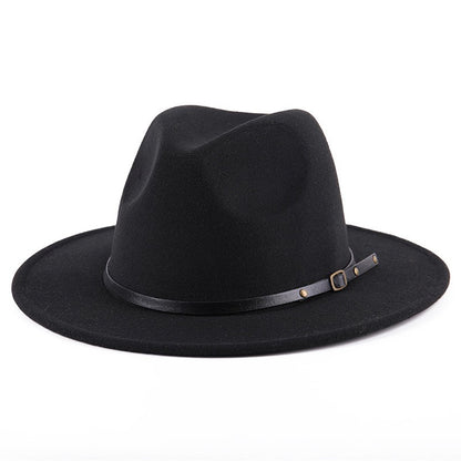 Fedora Hat For Men Women Solid Color Imitation Woolen Jazz Caps Elegant Female British Retro Wide Brim Cap Church Wedding Bowler