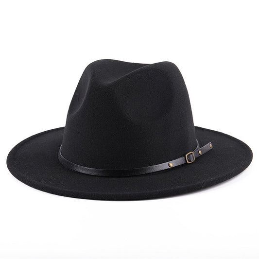 Fedora Hat For Men Women Solid Color Imitation Woolen Jazz Caps Elegant Female British Retro Wide Brim Cap Church Wedding Bowler