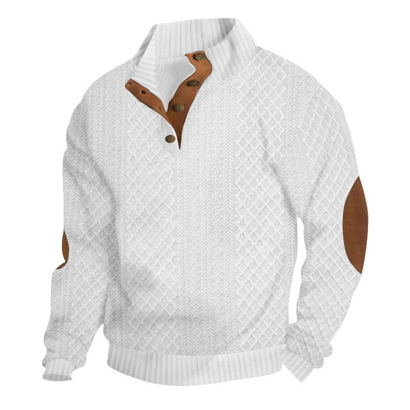 Men's European Size Jacquard Stand-Collar Long-Sleeve Hoodie - Outdoor Casual Knitwear