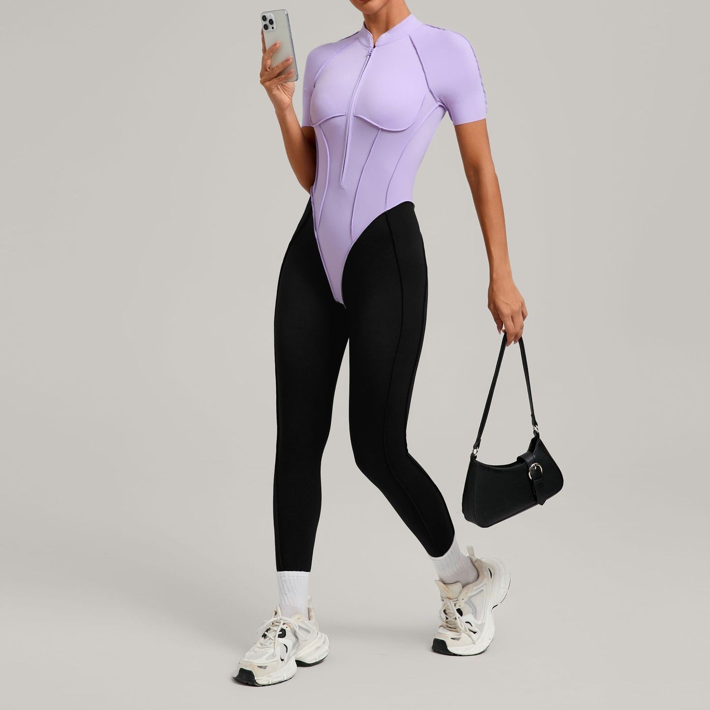 Women's New Yoga Jumpsuits with Contrasting Splicing Beauty Back Slim Fit One-piece Workout Gym Outdoor Sports Fitness Bodysuits