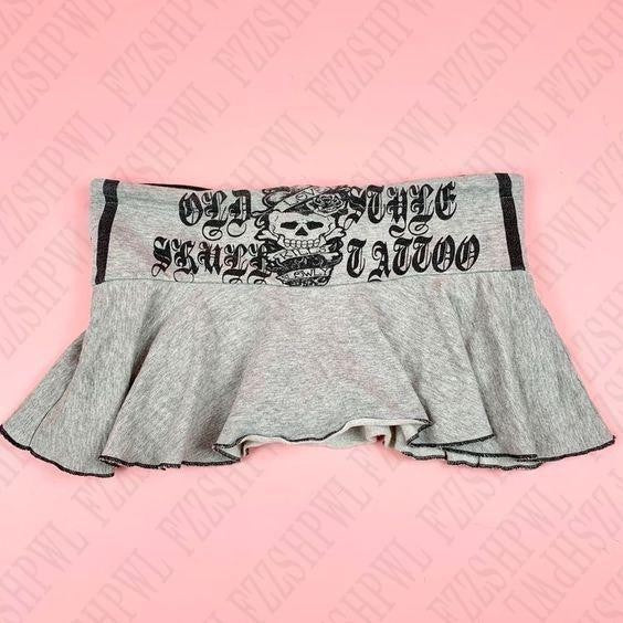Y2K Skirt Harajuku Letter Skull Print Aesthetics Gothic Retro Mini Skirt Hip Hop Streetwear Dress Punk Grunge Half length skirt