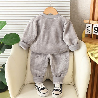 Autumn Winter Baby Boys Homewear Sets Fashion Cartoon Bear Flannel Fleece Clothes for 1-6 Years Kids Sleepwear Children Pajamas